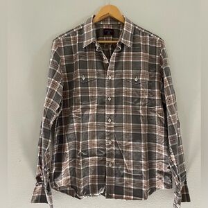 Mens UNTUCKit Plaid Flannel Button Down Shirt - Gray and Tan